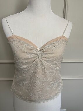 wild fable Lace Ruched Cami in Beige